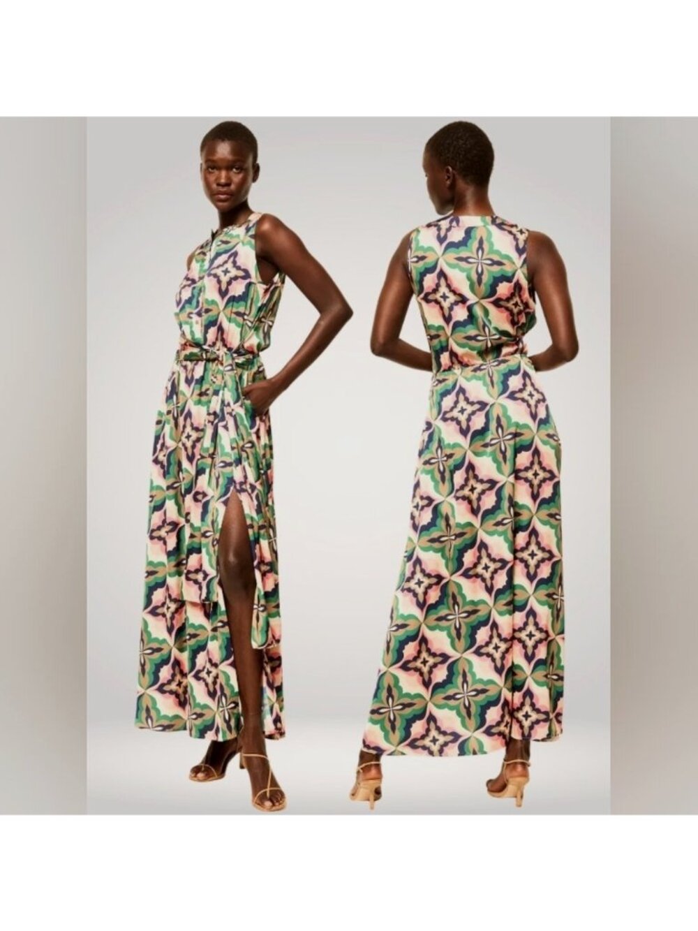 NEW $485  MISA LOS ANGELES Anabella Dress Prismatic Tile Coral Satin XXS